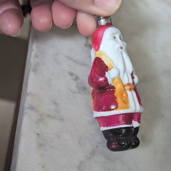 Vintage Glass Ornament Santa Claus Light Bulb Double Sided Holiday MCM - Picture 3 of 5